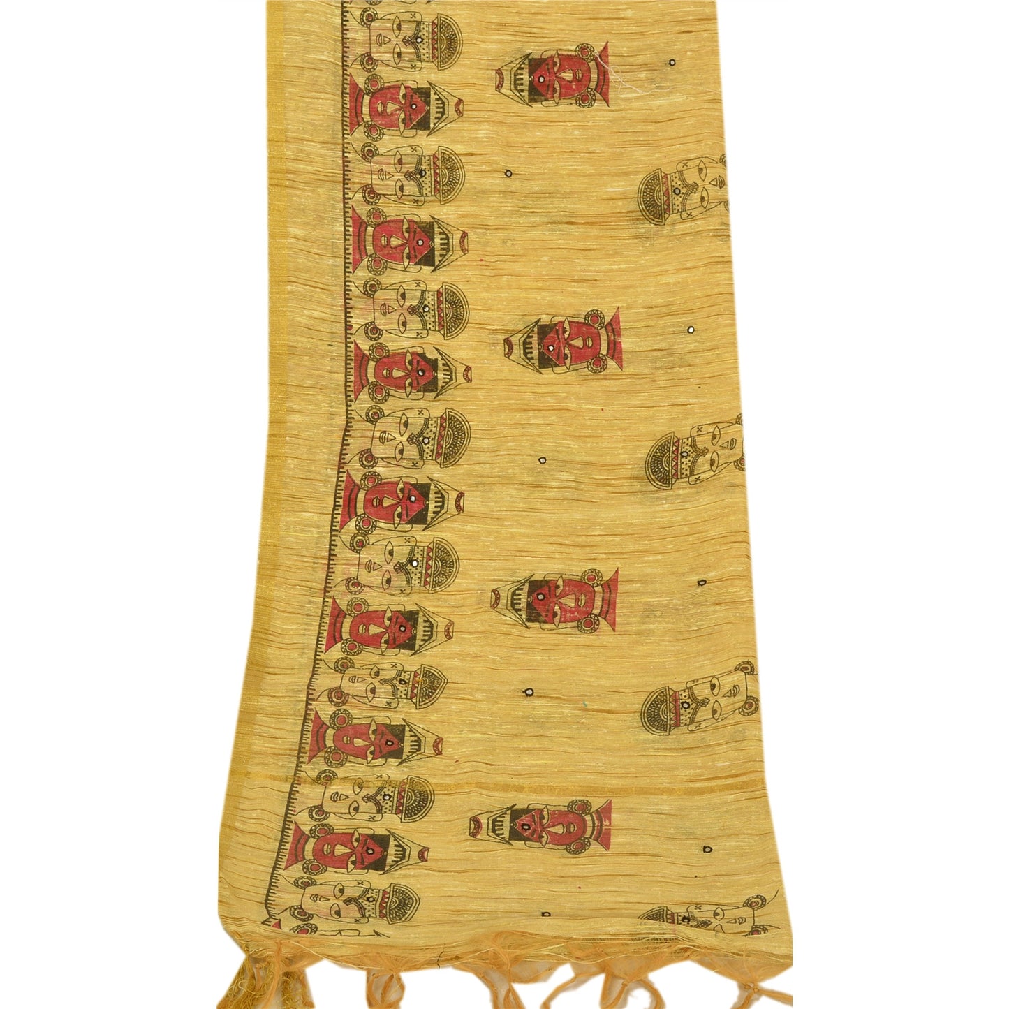 Sanskriti Vintage Dupatta Long Scarf Handloom Cotton Cream Hand Embroidery Block Printed Headscarf, Women Used Veil, Pre Owned Dupatta