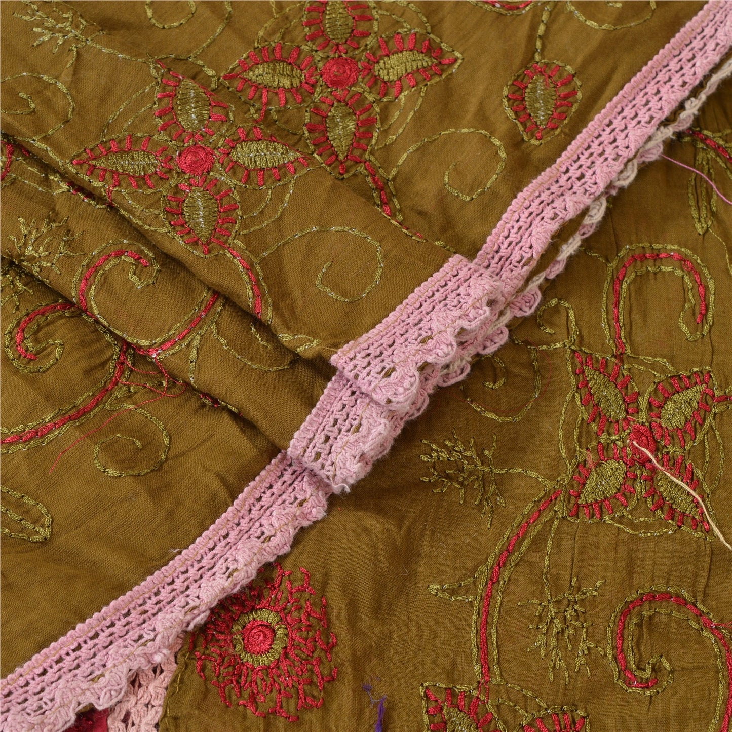 Sanskriti Vintage Dupatta Long Stole Cotton Green Shawl Hand Beaded Scarves