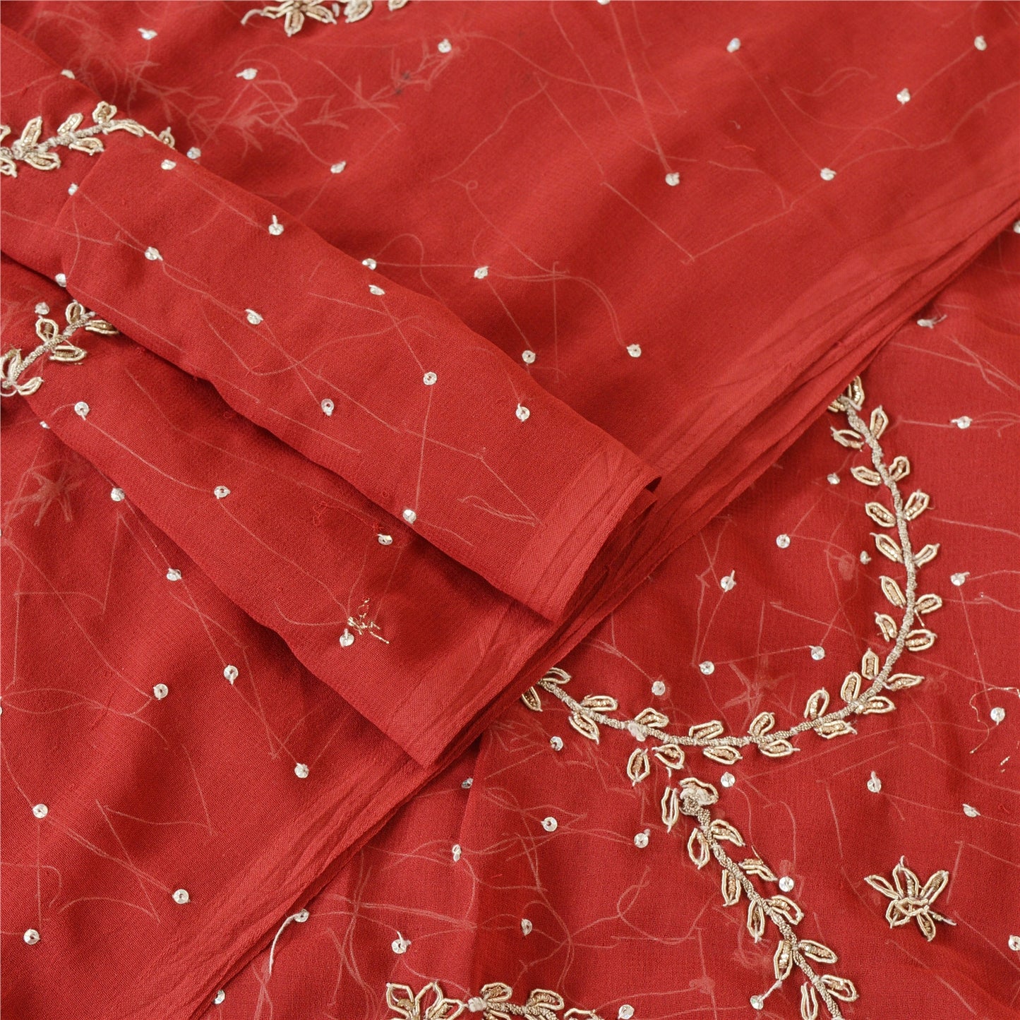 Sanskriti Vintage Dupatta Long Stole Georgette Dark Red Hand Beaded Scarves