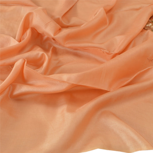 Sanskriti Vintage Dupatta Long Stole 100% Pure Silk Peach Shawl Hand Beaded Scarves