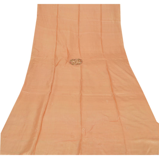 Sanskriti Vintage Dupatta Long Stole 100% Pure Silk Peach Shawl Hand Beaded Scarves