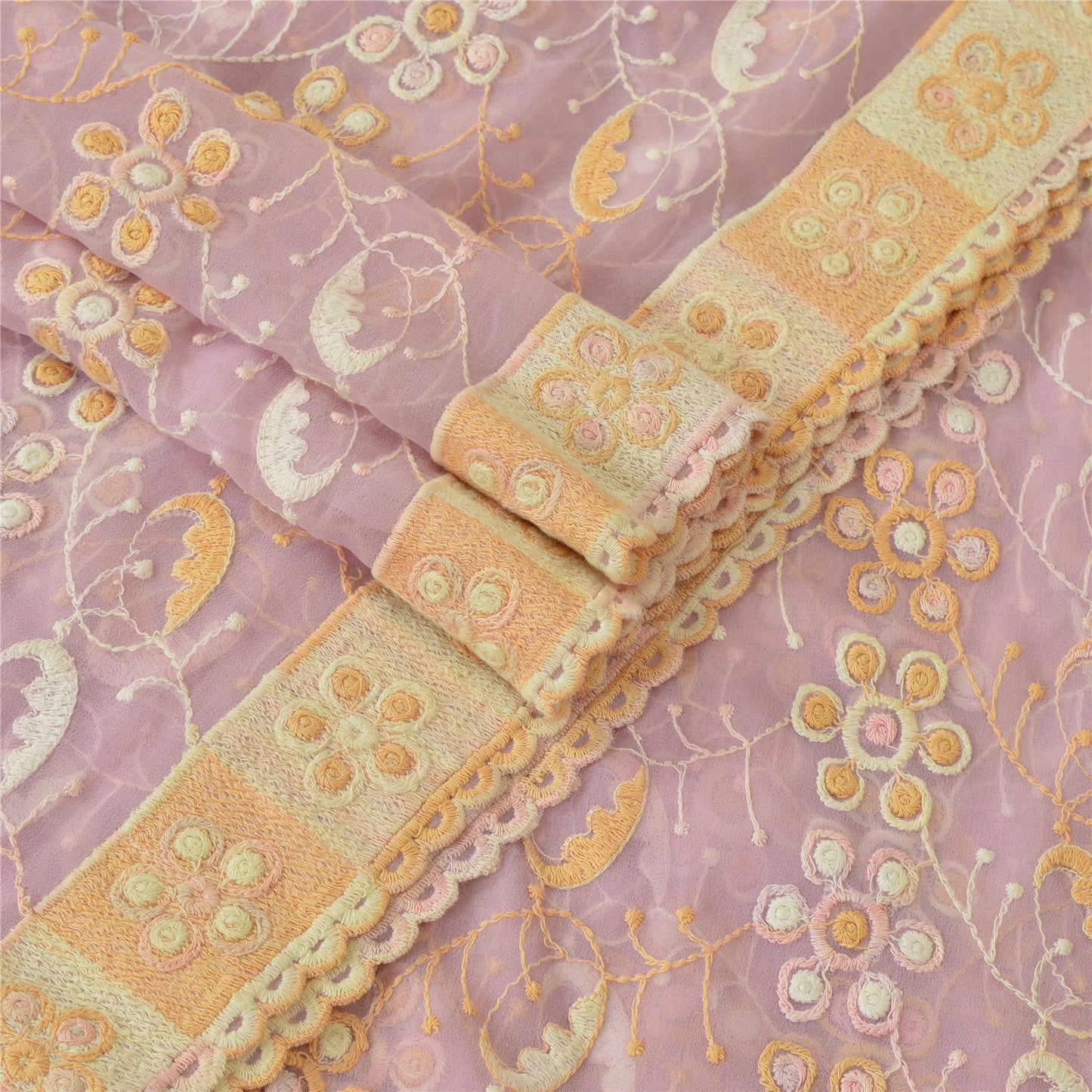 Sanskriti Vintage Dupatta Long Stole Georgette Pink Hijab Embroidered Wrap Scarves