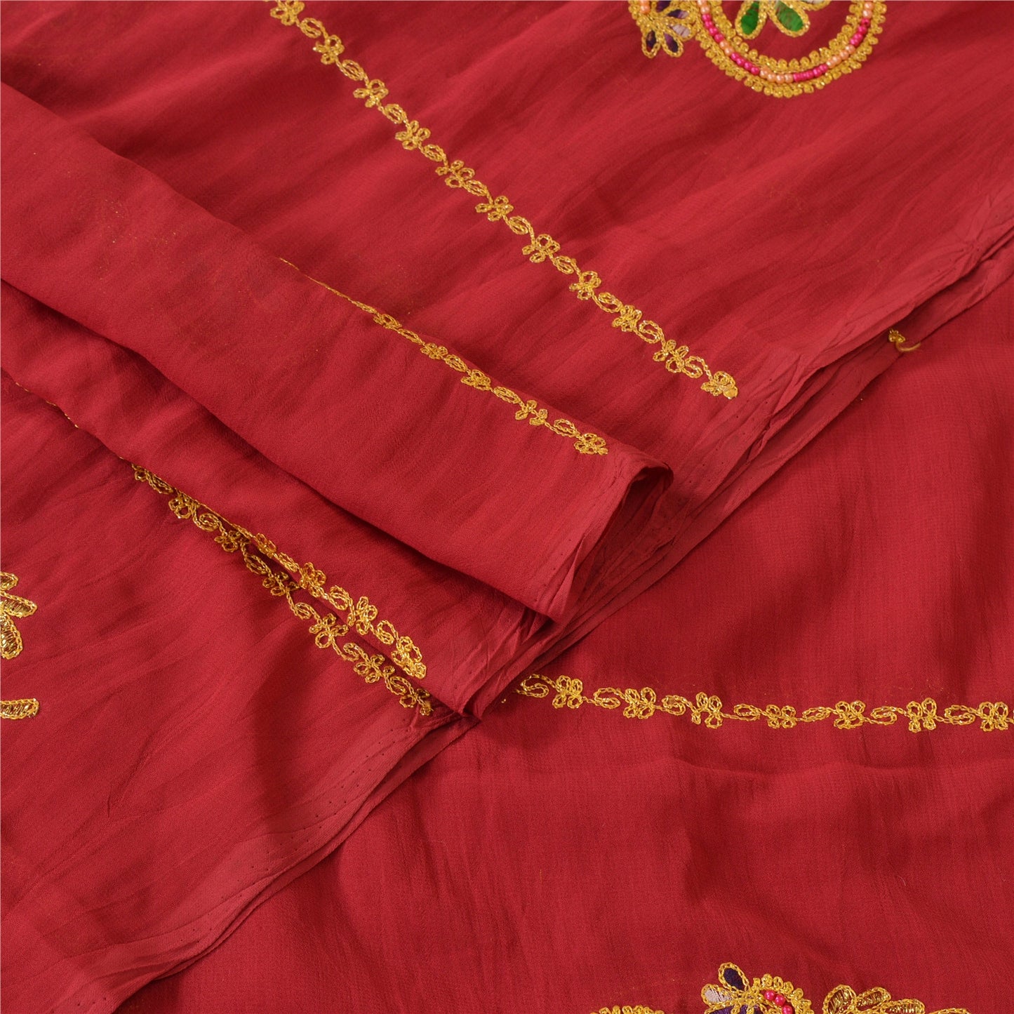 Sanskriti Vintage Dupatta Long Stole Georgette Pink Scarves Hand Beaded Veil