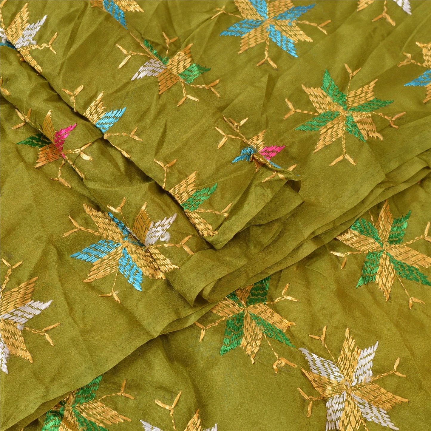 Sanskriti Vintage Dupatta Long Stole OOAK Green Embroidered Hijab Bagh Phulkari Shawl