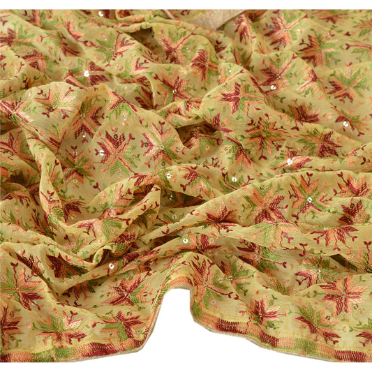 Sanskriti Vintage Dupatta Long Stole OOAK Cream Embroidered Veil Bagh Phulkari Shawl