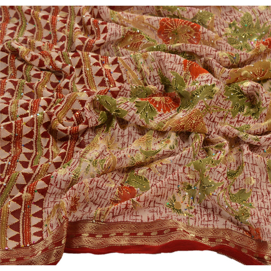 Sanskriti Vintage Dupatta Long Stole Cotton Cream Shawl Hand Embroidered Kantha Scarves