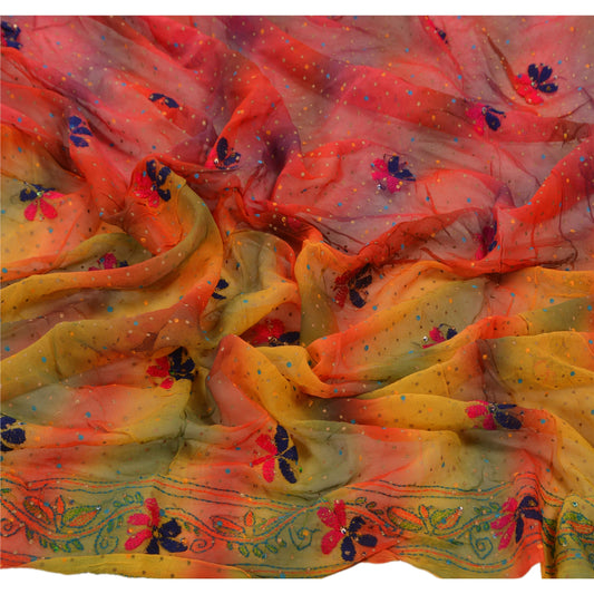 Sanskriti Vintage Dupatta Long Stole OOAK Red Hijab Hand Embroidered Phulkari Wrap Shawl