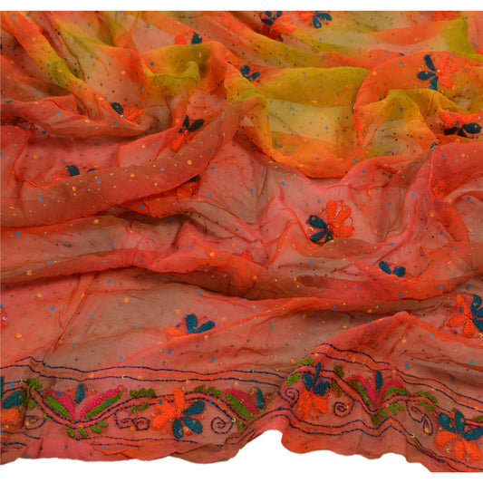 Sanskriti Vintage Dupatta Long Stole OOAK Green Hijab Hand Embroidered Phulkari Wrap Shawl