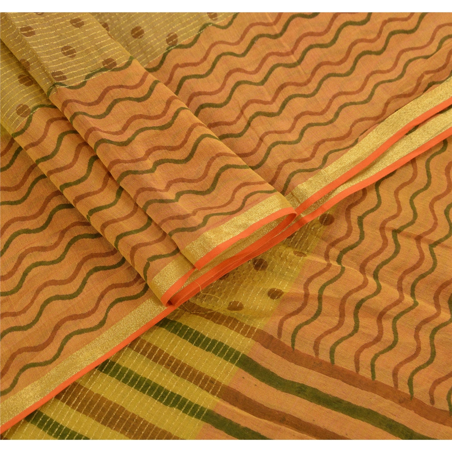 Sanskriti Vintage Dupatta Long Stole Pure Chanderi Silk Green Printed Scarves