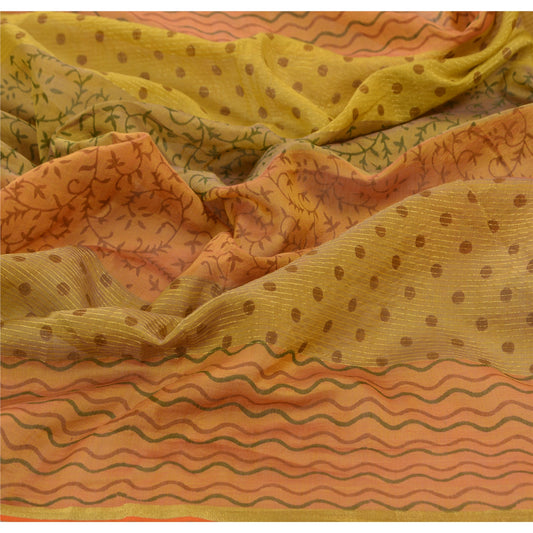 Sanskriti Vintage Dupatta Long Stole Pure Chanderi Silk Green Printed Scarves