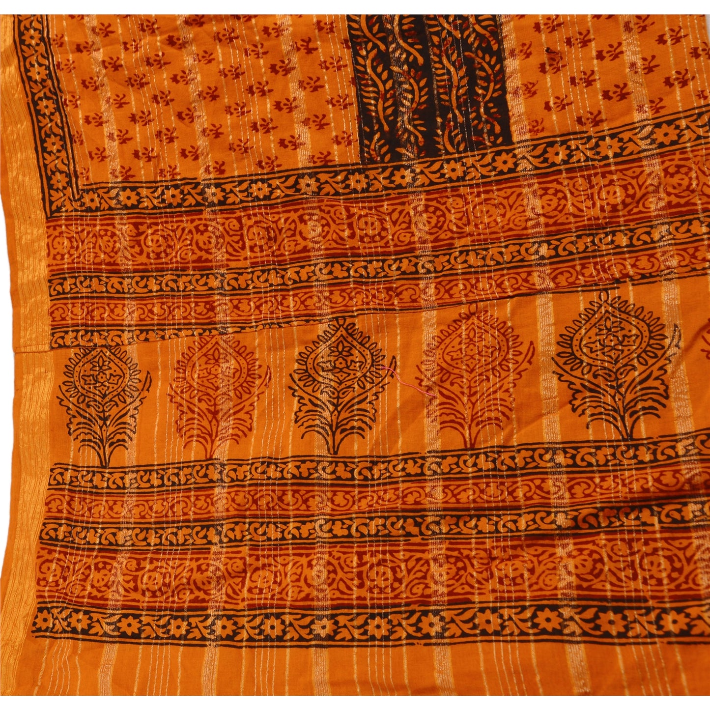 Sanskriti Vintage Dupatta Long Stole Cotton Orange Wrap Shawl Printed Scarves