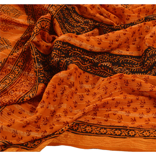 Sanskriti Vintage Dupatta Long Stole Cotton Orange Wrap Shawl Printed Scarves