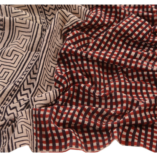 Sanskriti Vintage Dupatta Long Stole Cotton Dark Red Hijab Printed Scarves