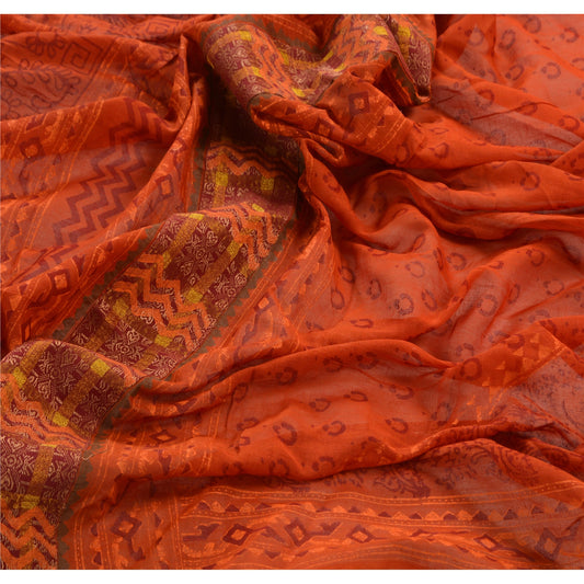 Sanskriti Vintage Dupatta Long Stole Cotton Orange Hijab Painted Wrap Shawl