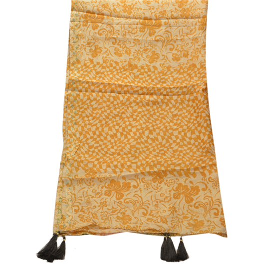 Sanskriti Vintage New Long Stole Dupatta 100% Pure Tussar Silk Cream Printed Scarves