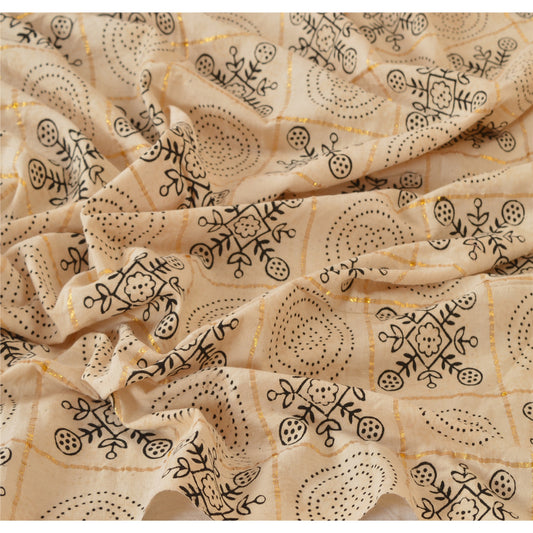 Sanskriti Vintage Dupatta Long Stole Cotton Cream Hijab Block Printed Woven Wrap Shawl