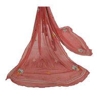 Dupatta Long Stole Chiffon Silk Pink Hand Beaded Wrap Scarves