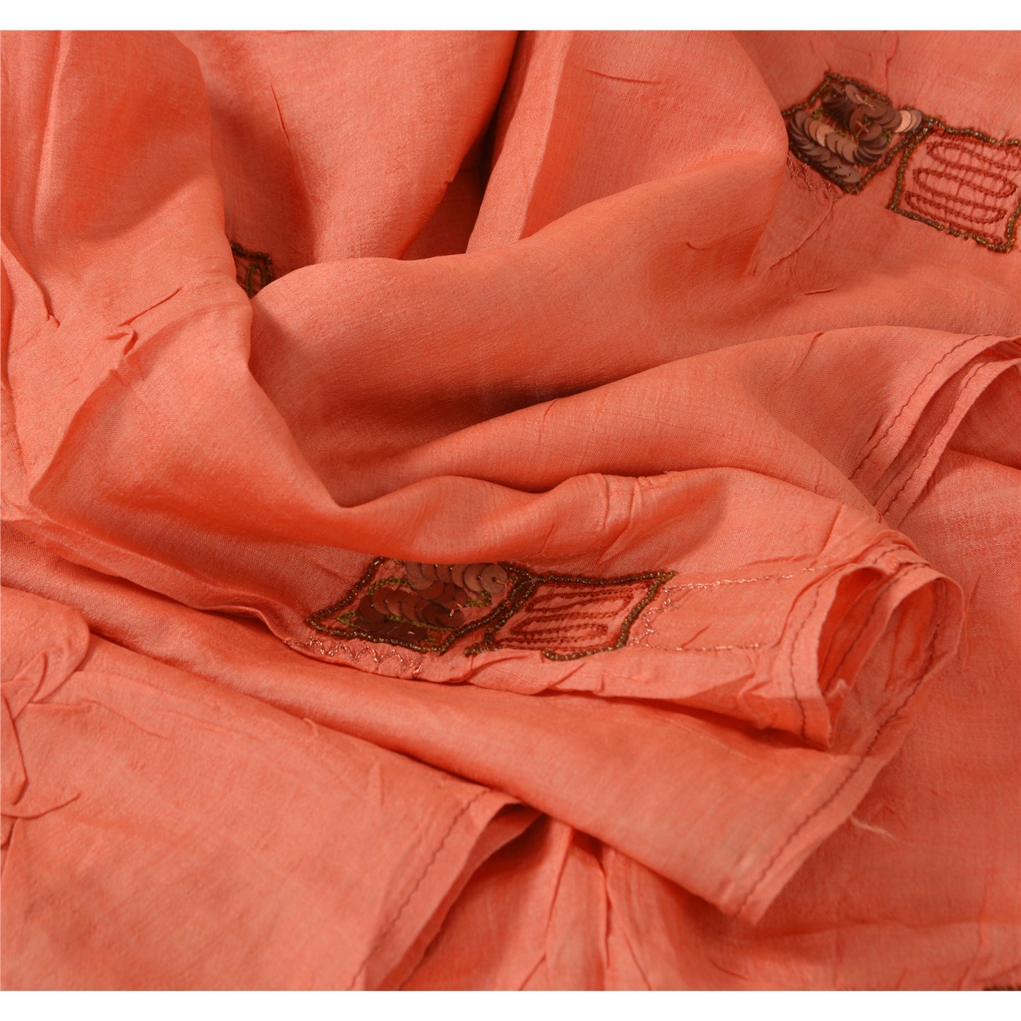 Sanskriti Vintage Dupatta Long Stole Pure Silk Peach Shawl Hand Beaded Scarves