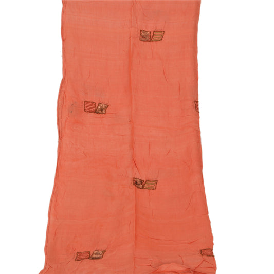Sanskriti Vintage Dupatta Long Stole Pure Silk Peach Shawl Hand Beaded Scarves