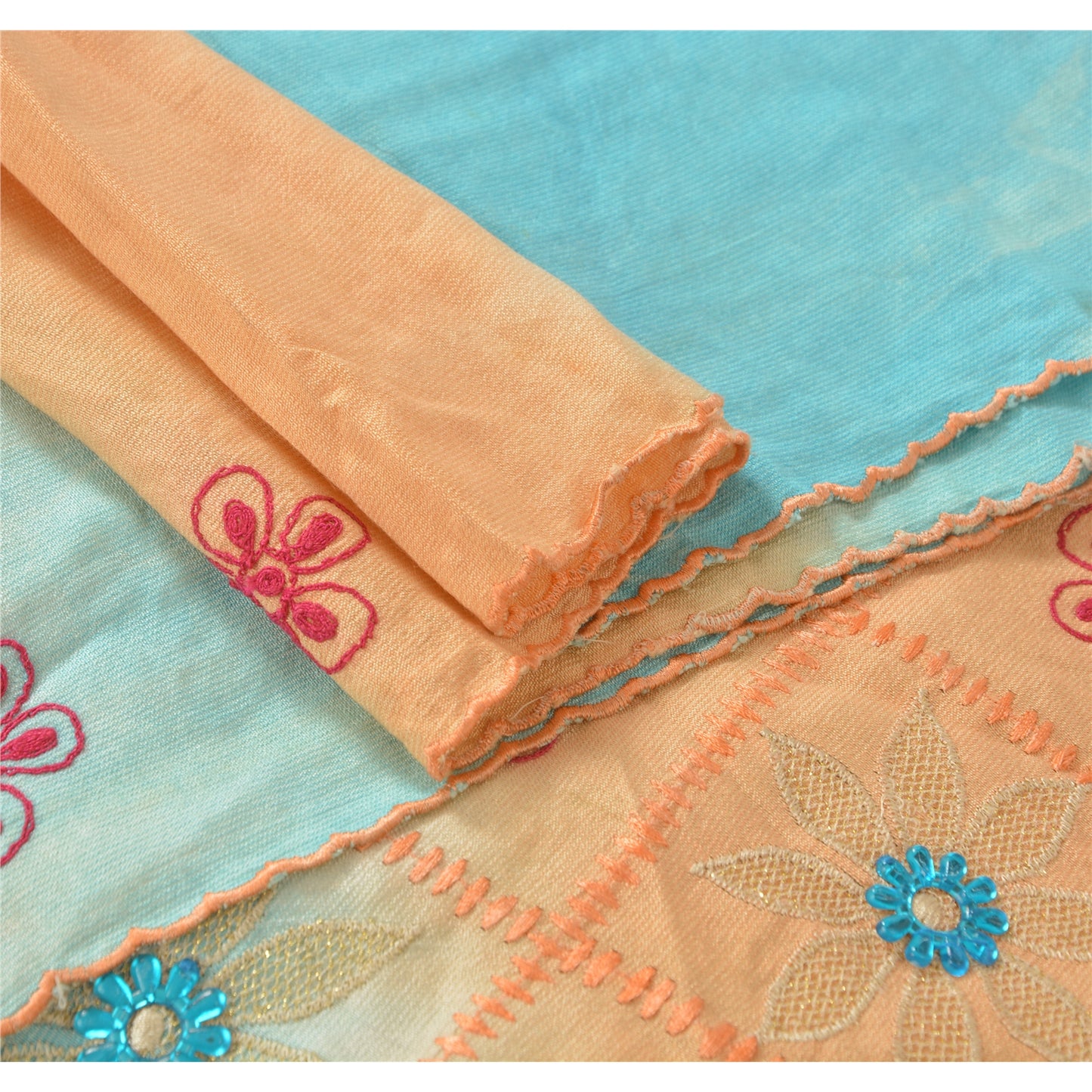 Sanskriti Vintage Dupatta Long Stole Cotton Peach Scarves Hand Beaded Shawl