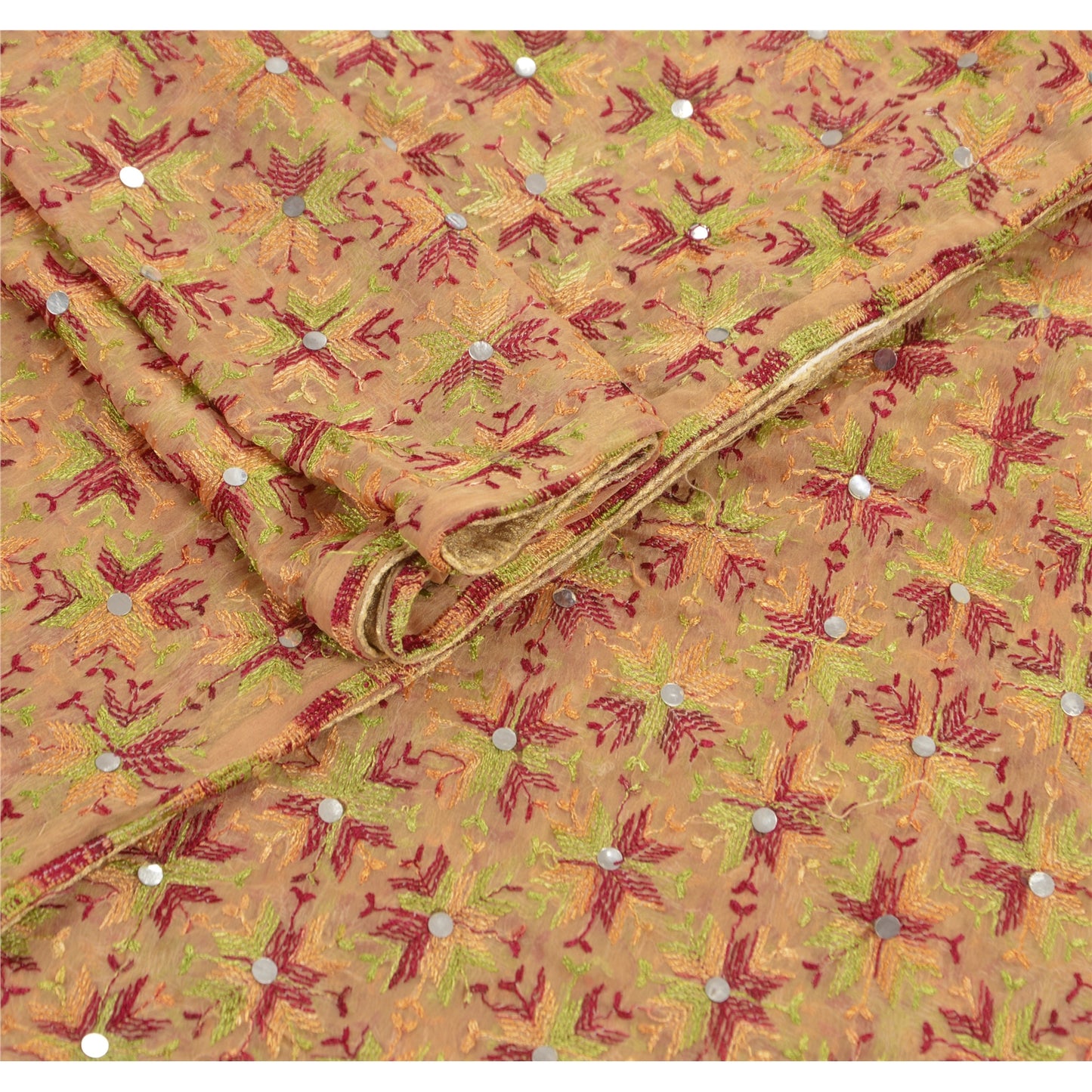 Sanskriti Vintage Dupatta Long Stole OOAK Brown Embroidered Hijab Bagh Phulkari Shawl