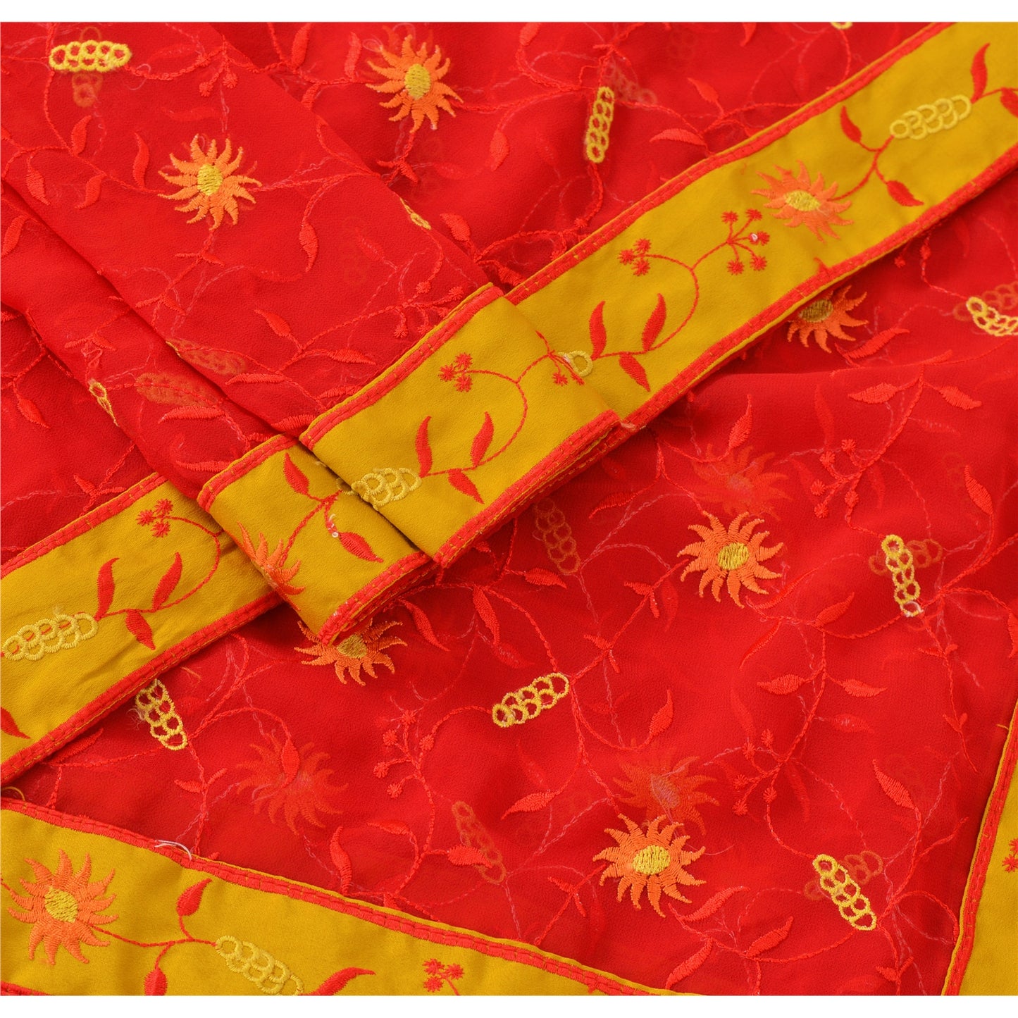 Sanskriti Vintage Dupatta Long Stole Georgette Red Shawl Embroidered Scarves