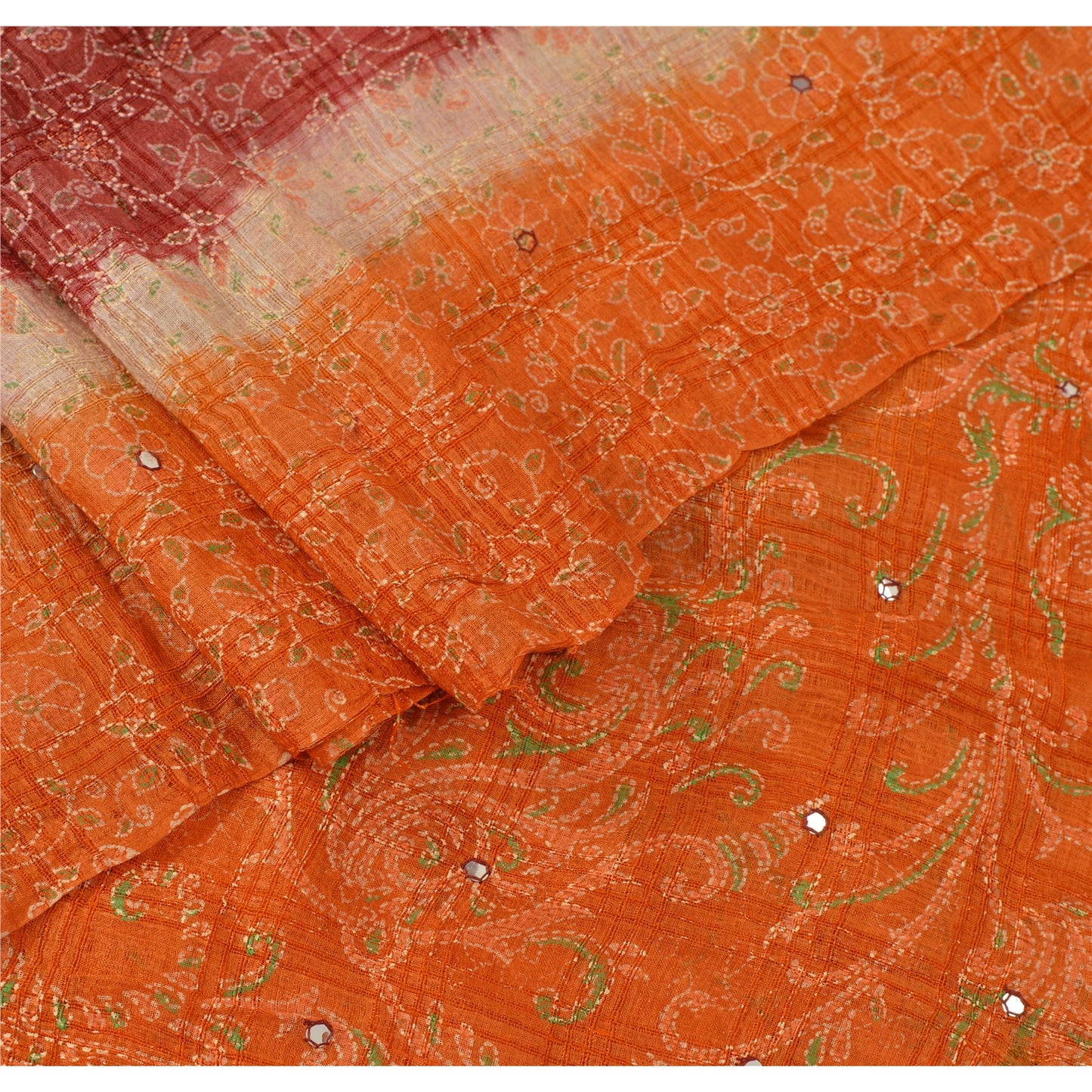 Sanskriti Vintage Dupatta Long Stole Pure Silk Orange Hand Embroidered Painted Scarves