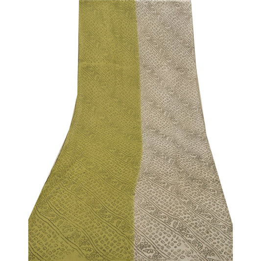 Sanskriti Vintage Dupatta Lange Stole Chiffon Silke Grønne Bløde Trykte Tørklæder