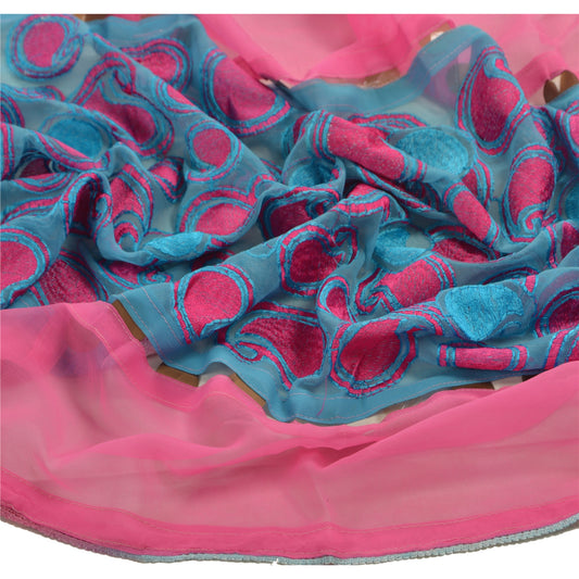 Sanskriti Vintage Dupatta Long Stole Georgette Pink Hijab Embroidered Wrap Scarves