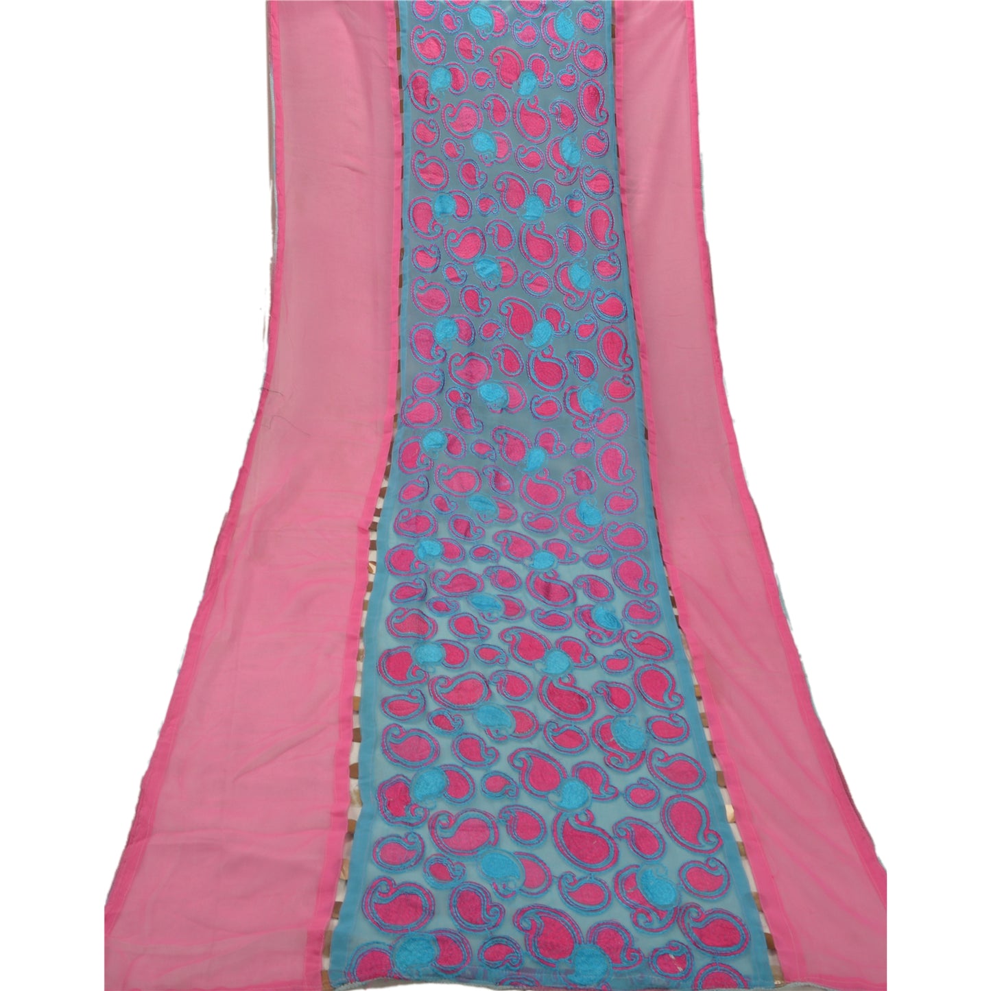 Sanskriti Vintage Dupatta Long Stole Georgette Pink Hijab Embroidered Wrap Scarves