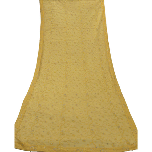 Sanskriti Vintage Dupatta Long Stole Georgette Cream Shawl Embroidered Scarves