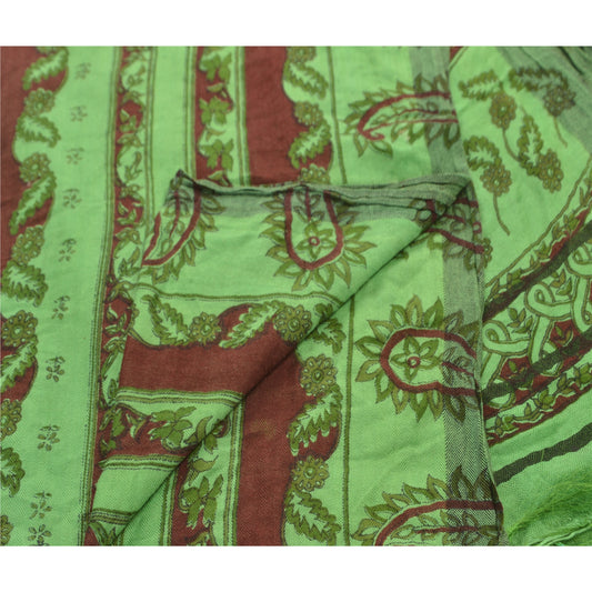 Sanskriti Vintage Dupatta Long Stole Printed Woolen Shawl Green Wrap Scarves