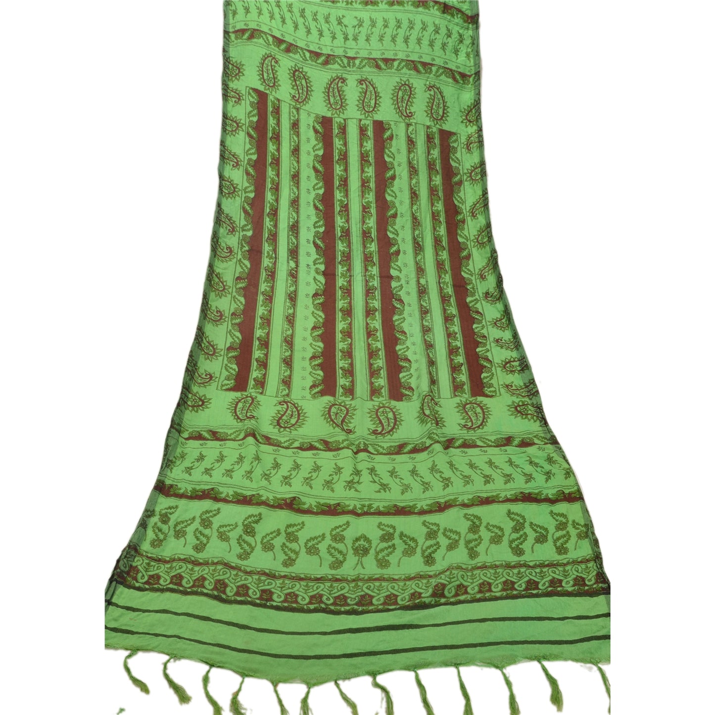Sanskriti Vintage Dupatta Long Stole Printed Woolen Shawl Green Wrap Scarves