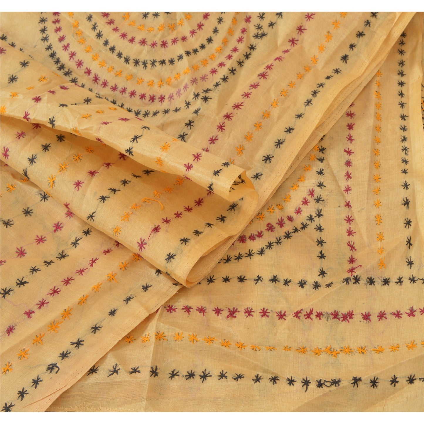 Sanskriti Vintage Dupatta Long Stole Art Silk Cream Hijab Hand Embroidered Wrap Scarves