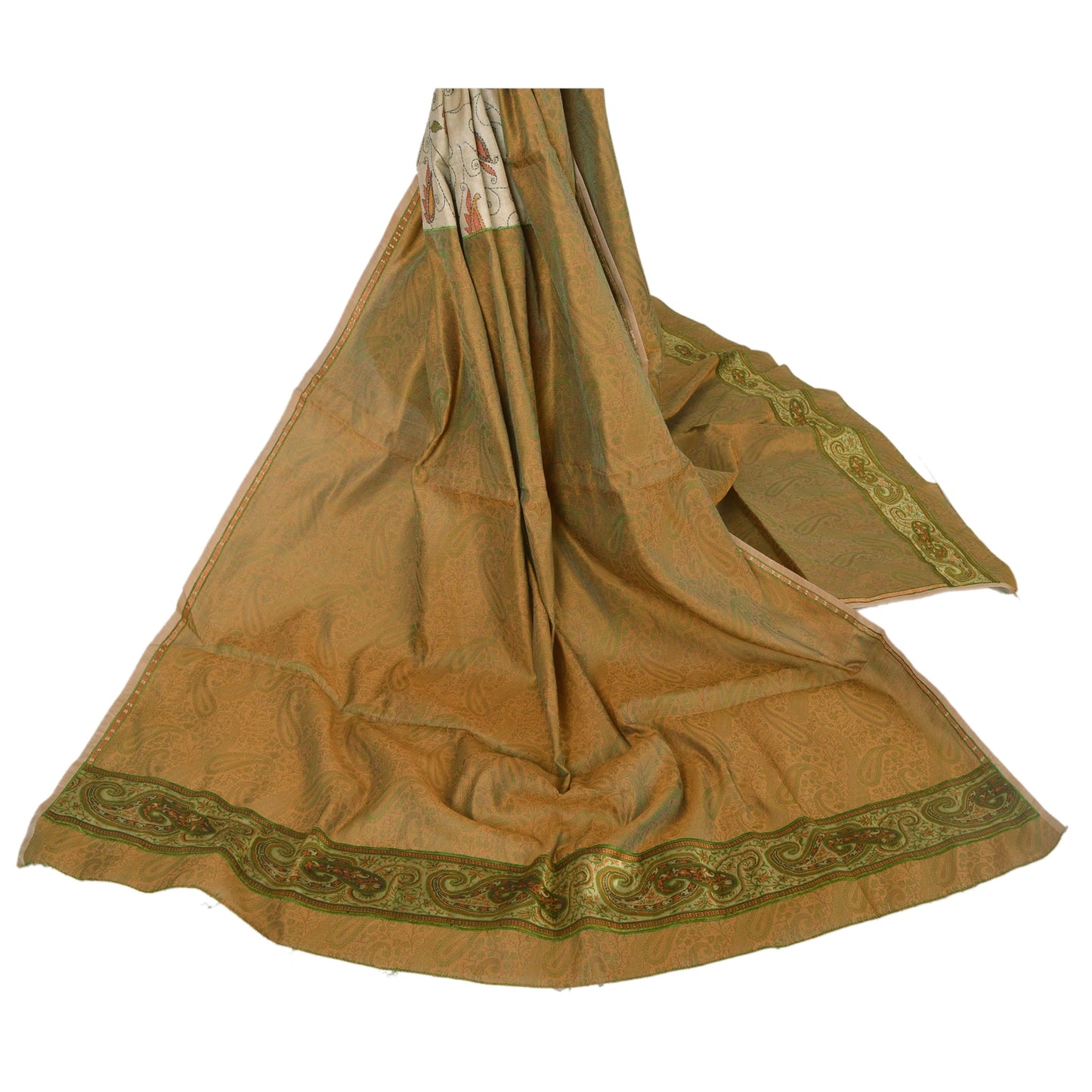 Sanskriti Vintage Dupatta Long Stole Cotton Veil Green Shawl Woven Wrap Hijab