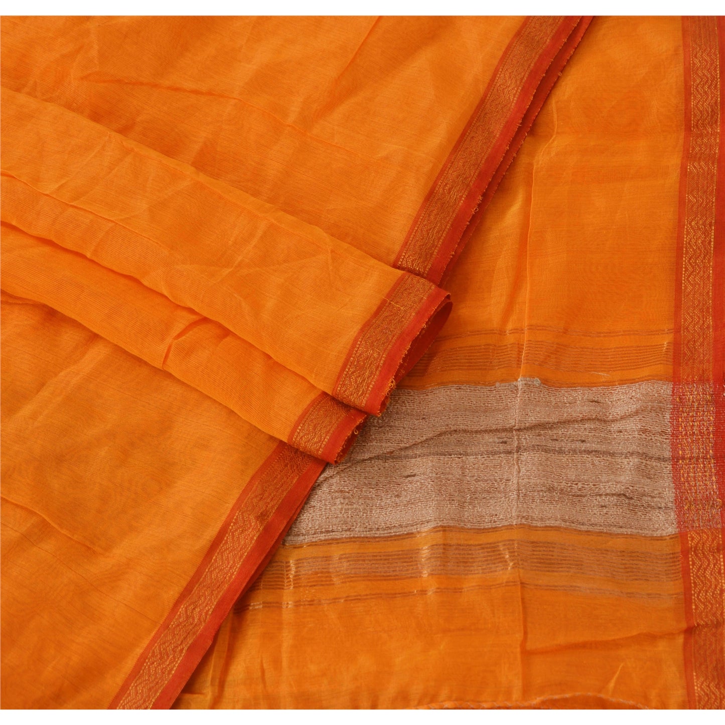 Sanskriti Vintage Dupatta Long Stole Cotton Orange Shawl Woven Wrap Scarves