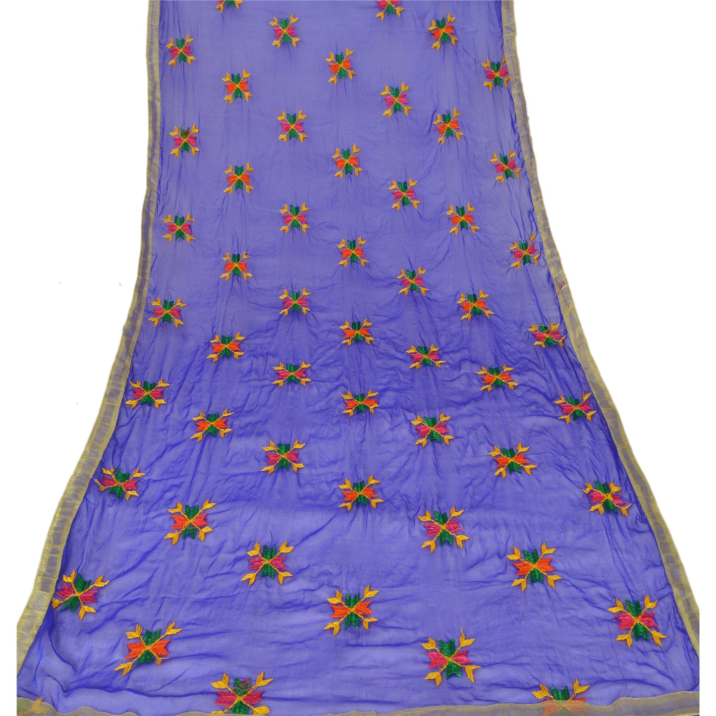 Sanskriti Vintage Dupatta Long Stole Ooak Blue Embroidered Hijab Bagh Phulkari