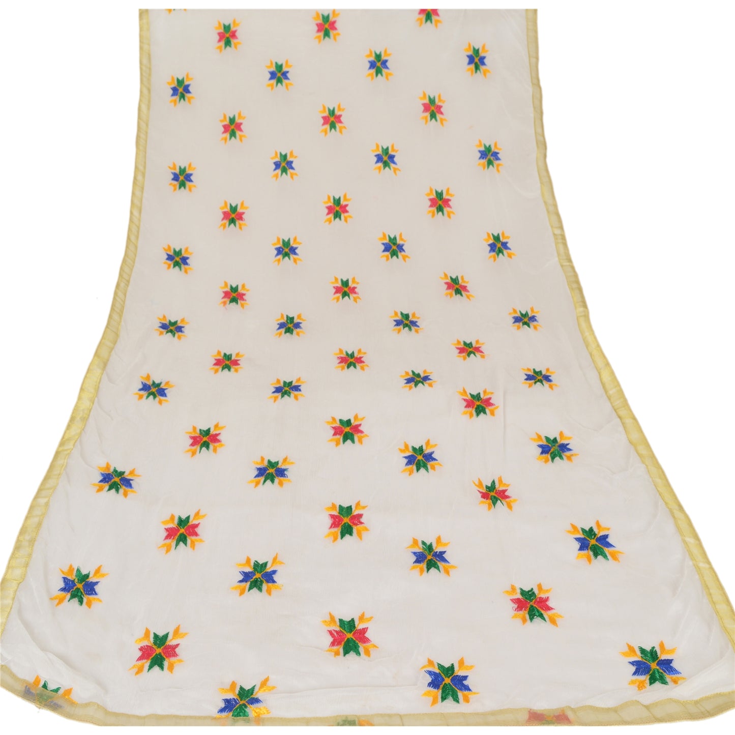 Sanskriti Vintage Dupatta Long Stole Ooak White Embroidered Bagh Phulkari Veil