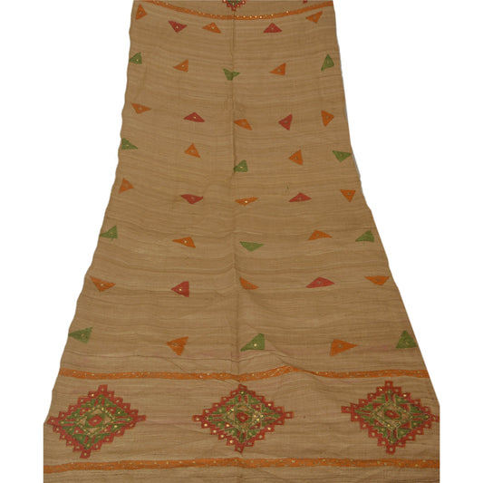 Sanskriti Vintage Dupatta Long Stole Handloom Brown Hand Beaded Painted Shawl