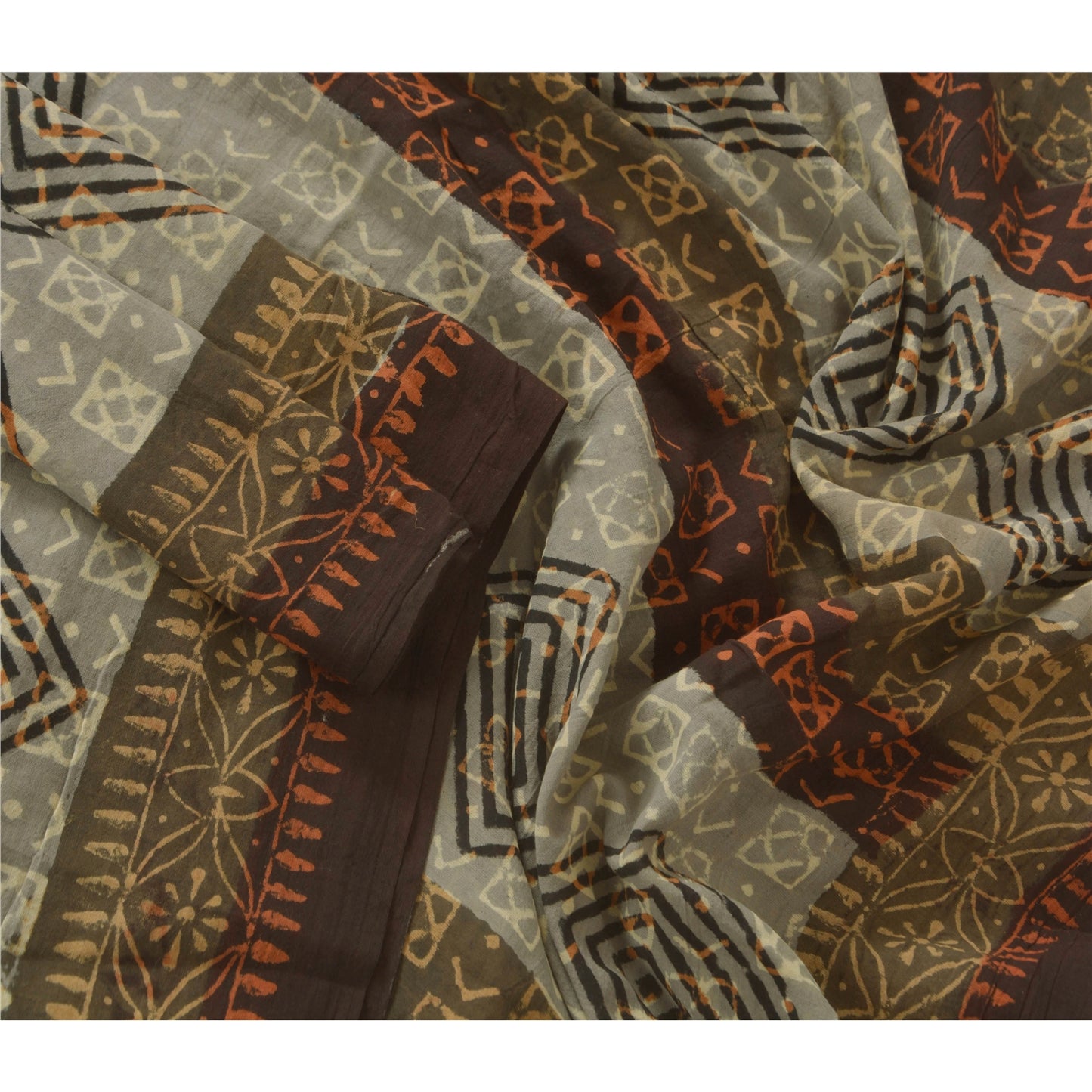 Sanskriti Vintage Dupatta Long Stole Cotton Grey Shawl Block Printed Scarves