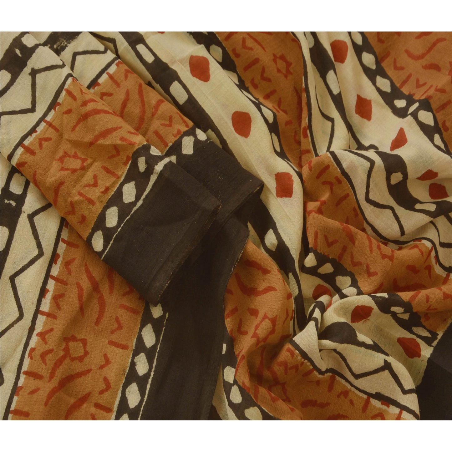 Sanskriti Vintage Dupatta Long Stole Cotton Brown Shawl Block Printed Scarves