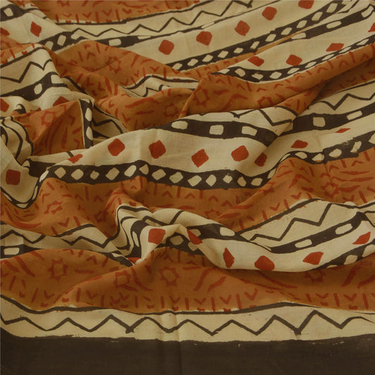 Sanskriti Vintage Dupatta Long Stole Cotton Brown Shawl Block Printed Scarves