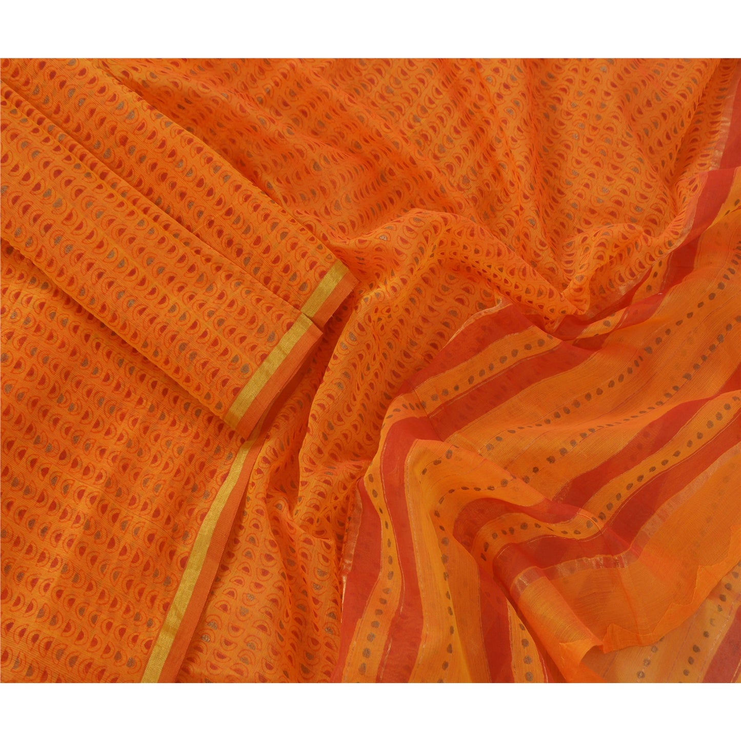Sanskriti Vintage Dupatta Long Stole Chanderi Orange Wrap Shawl Printed Scarves