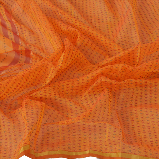 Sanskriti Vintage Dupatta Long Stole Chanderi Orange Wrap Shawl Printed Scarves