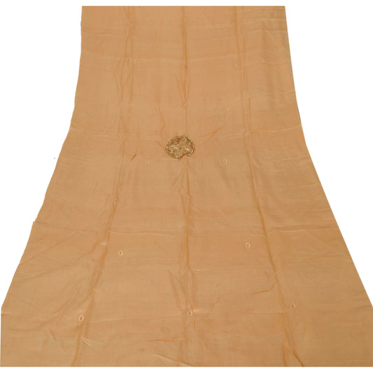 Sanskriti Vintage Dupatta Lang Stola Ren Silke Fersken Håndperlet Patch Tørklæder