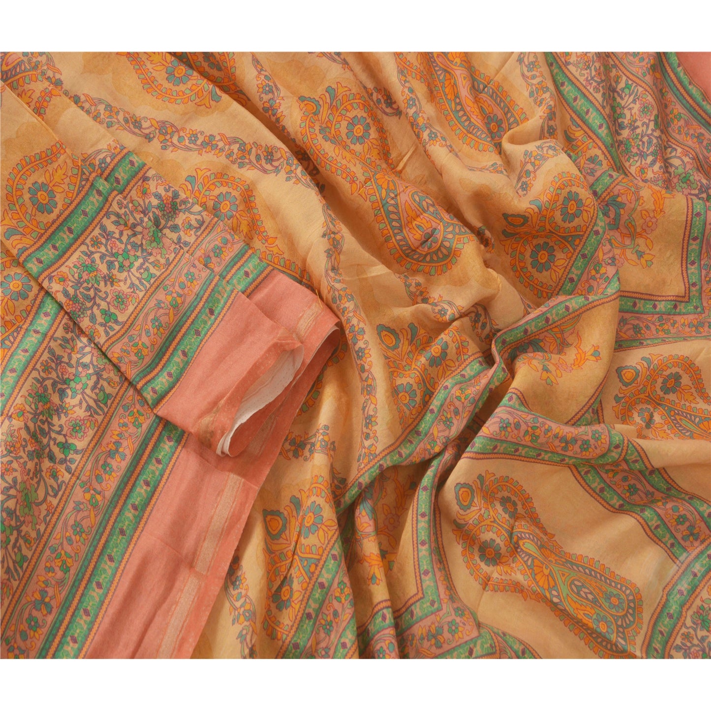 Sanskriti Vintage Dupatta Long Stole Chanderi Cream Shawl Printed Wrap Hijab