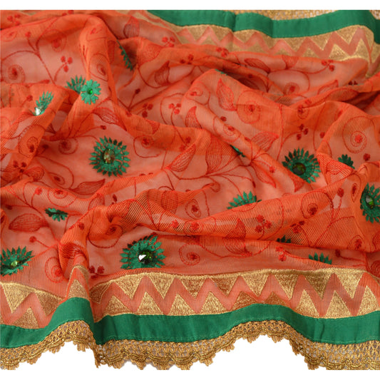 sanskriti Vintage Dupatta Long Stole Blend Cotton Dark Red Scarves Hand Beaded