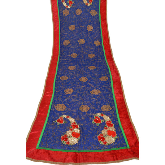 sanskriti Vintage Dupatta Long Stole Blend Georgette Blue Embroidered Scarves
