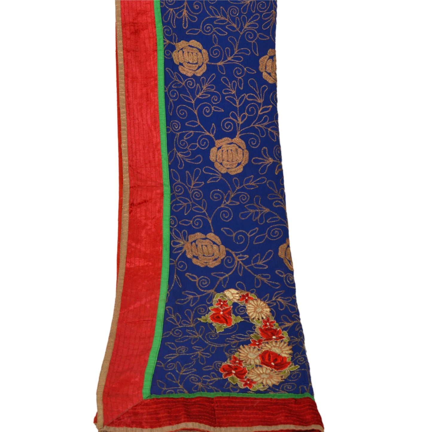 sanskriti Vintage Dupatta Long Stole Blend Georgette Blue Embroidered Scarves