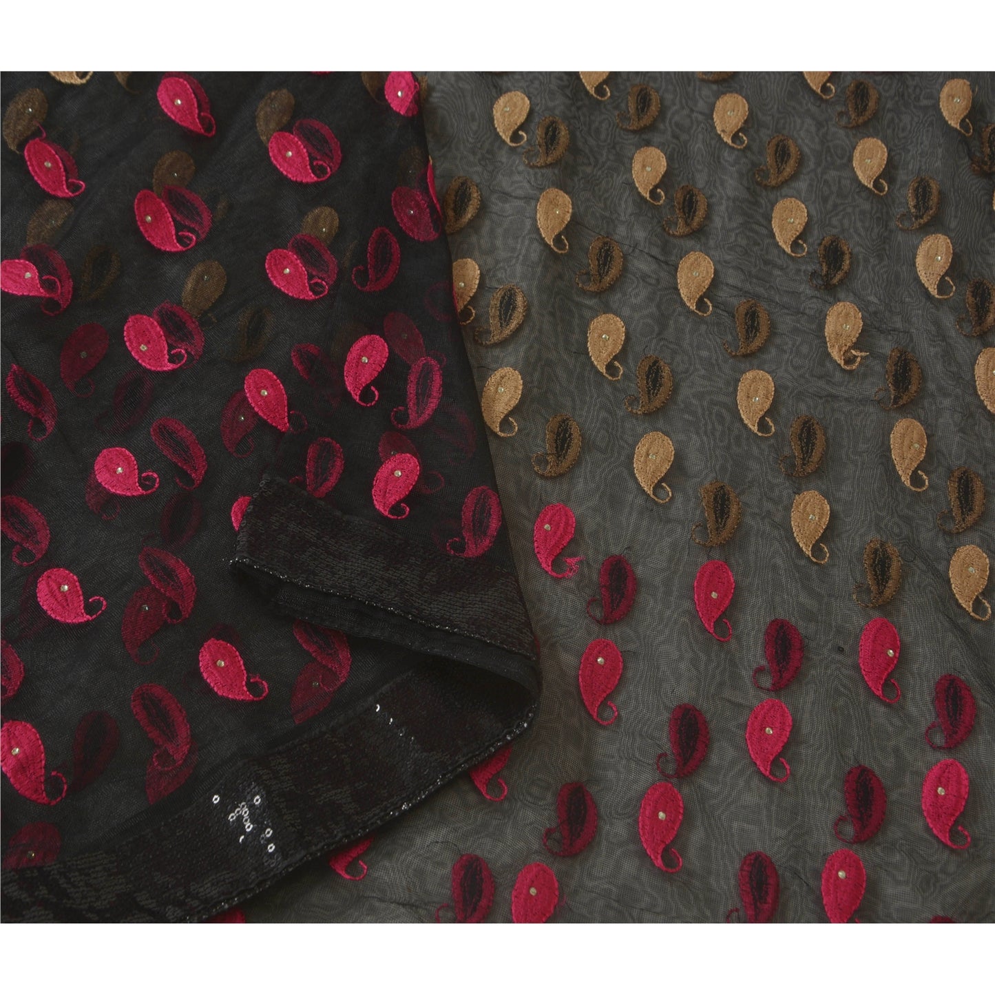 Sanskriti Vintage Dupatta Long Stole Net Mesh Black Embroidered Wrap Scarves